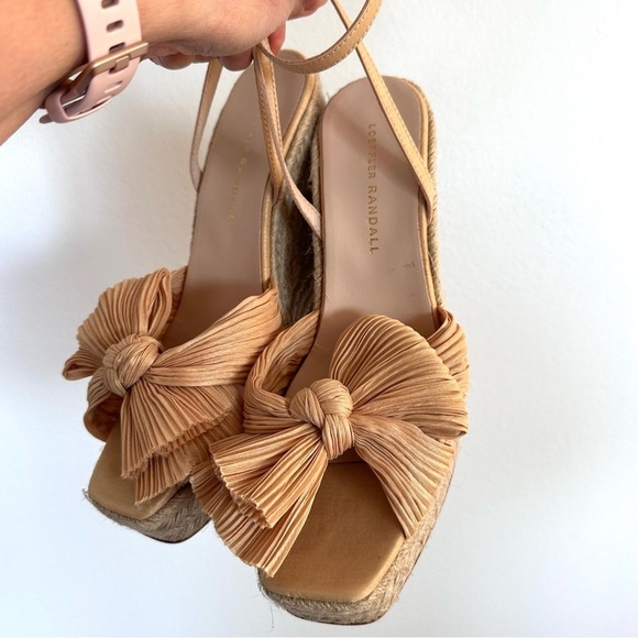Loeffler Randall Peri Tan Wedge Sandals with Bow Detail - Picture 7 of 11